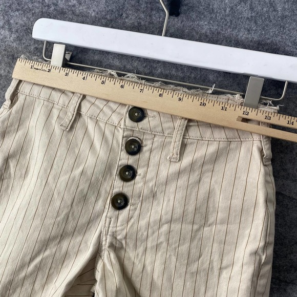 Free People Pants Beige 4 Stripe High Rise Button Fly Tapered Slim Leg High Rise - Picture 5 of 12